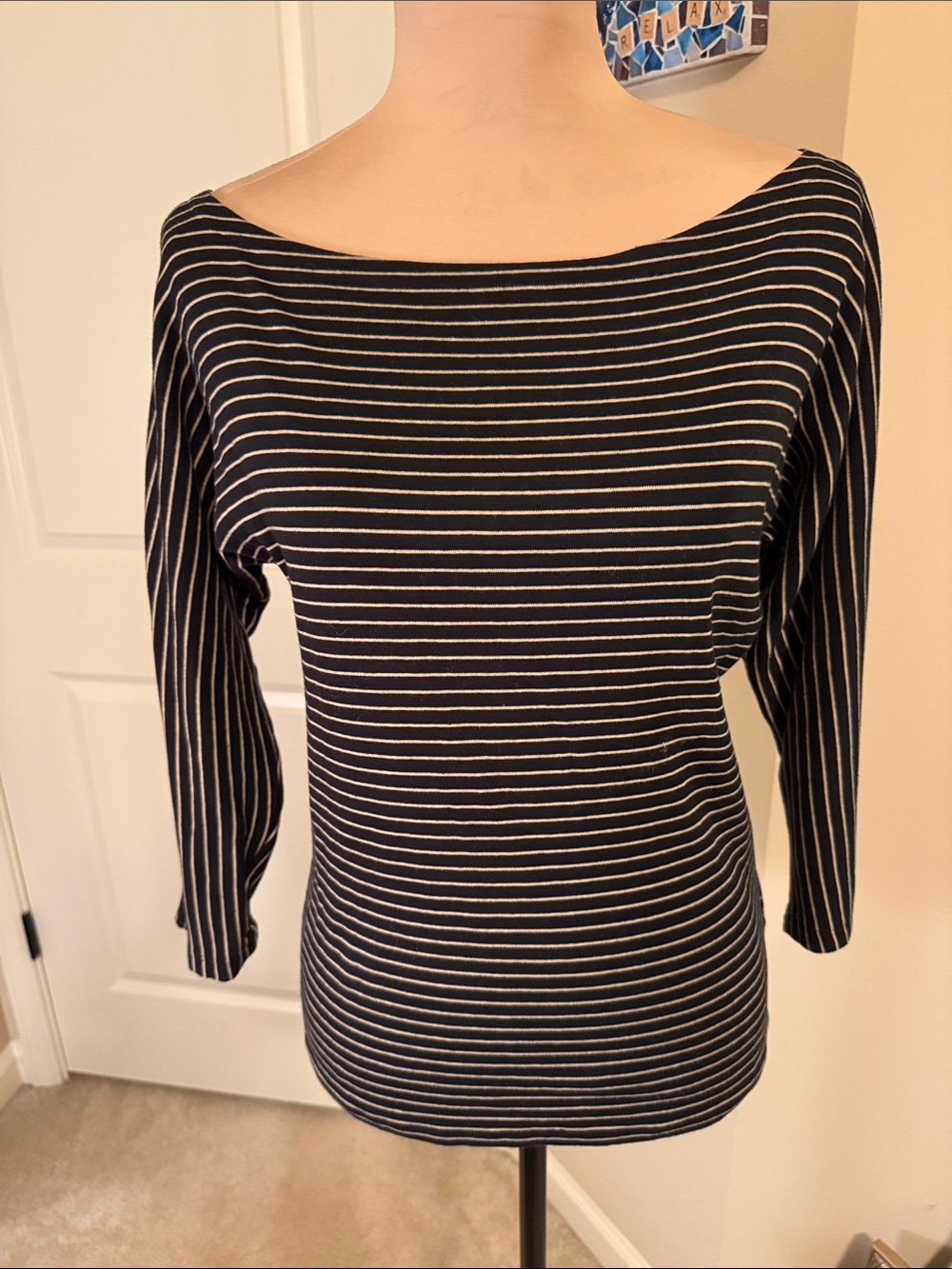 Black and Tan Striped Boatneck Top